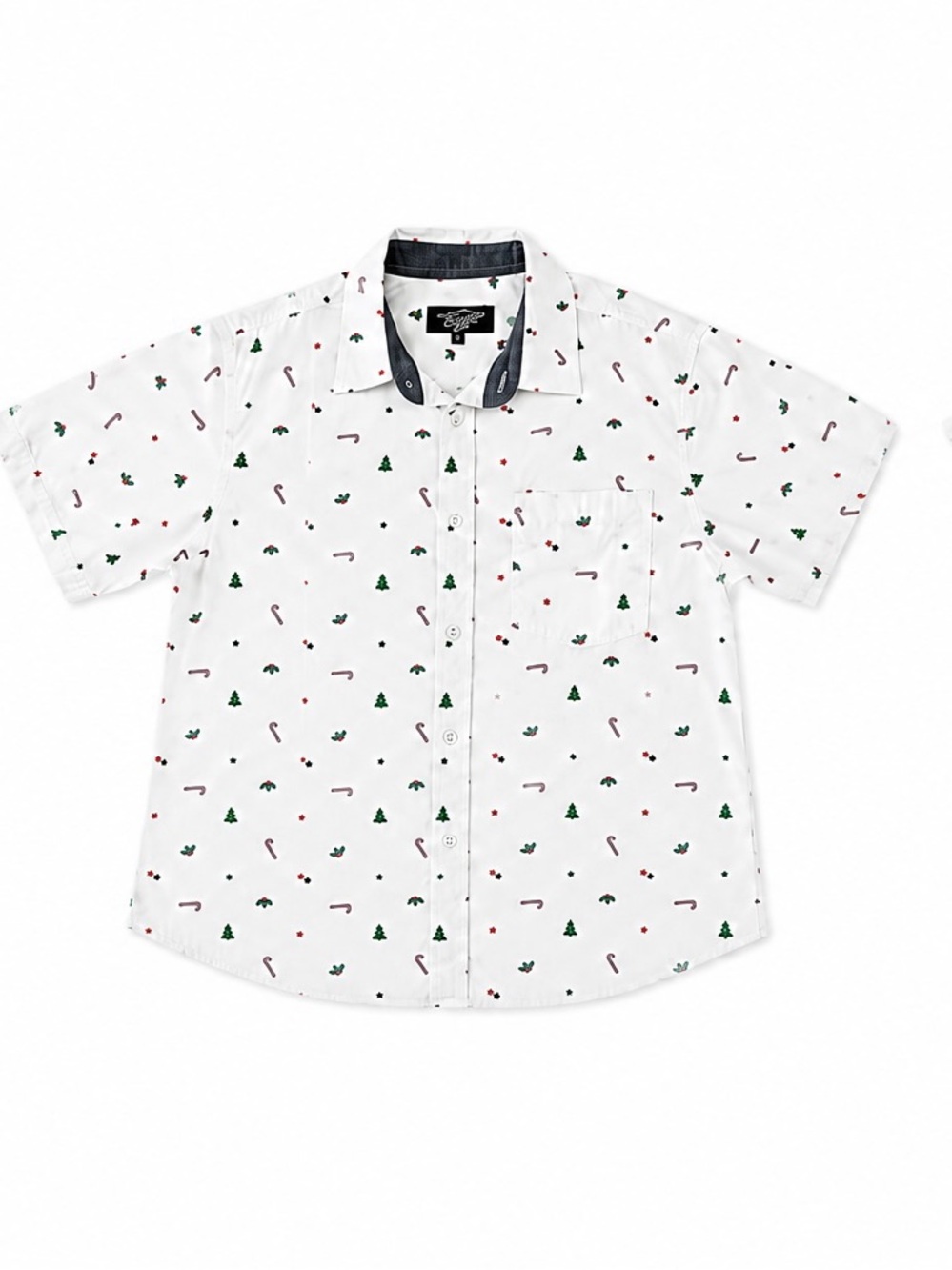 Eighty Eight Men’s Medium Christmas Button Up Shirt White Candy Cane Tree Print